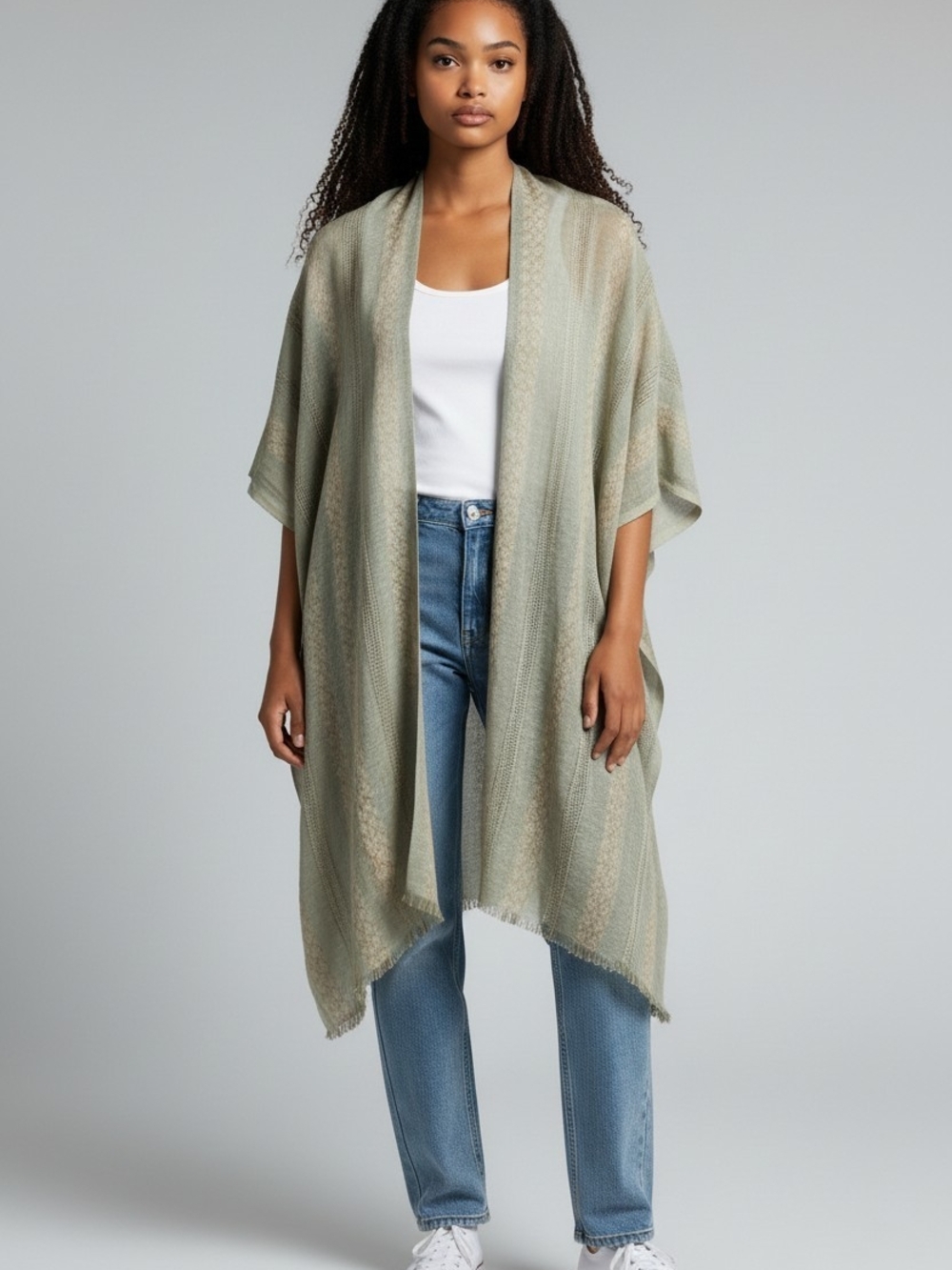 Light Sage Or LIght Rust Open-Front  Kimono Tunic
